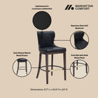 Manhattan Comfort Blair Modern Wood Upholstered Barstool in Black - Set of 2