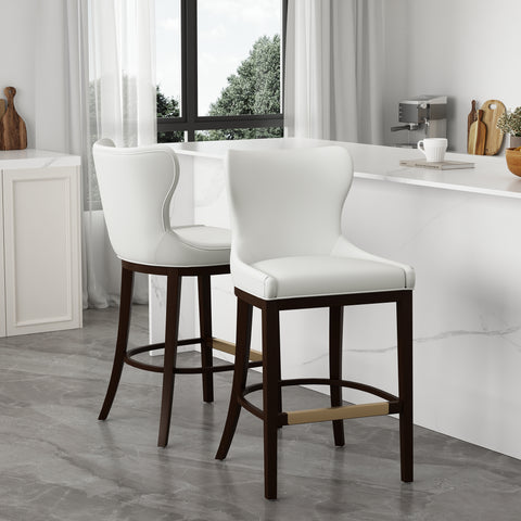 Manhattan Comfort Blair Modern Wood Upholstered Barstool in White - Set of 2