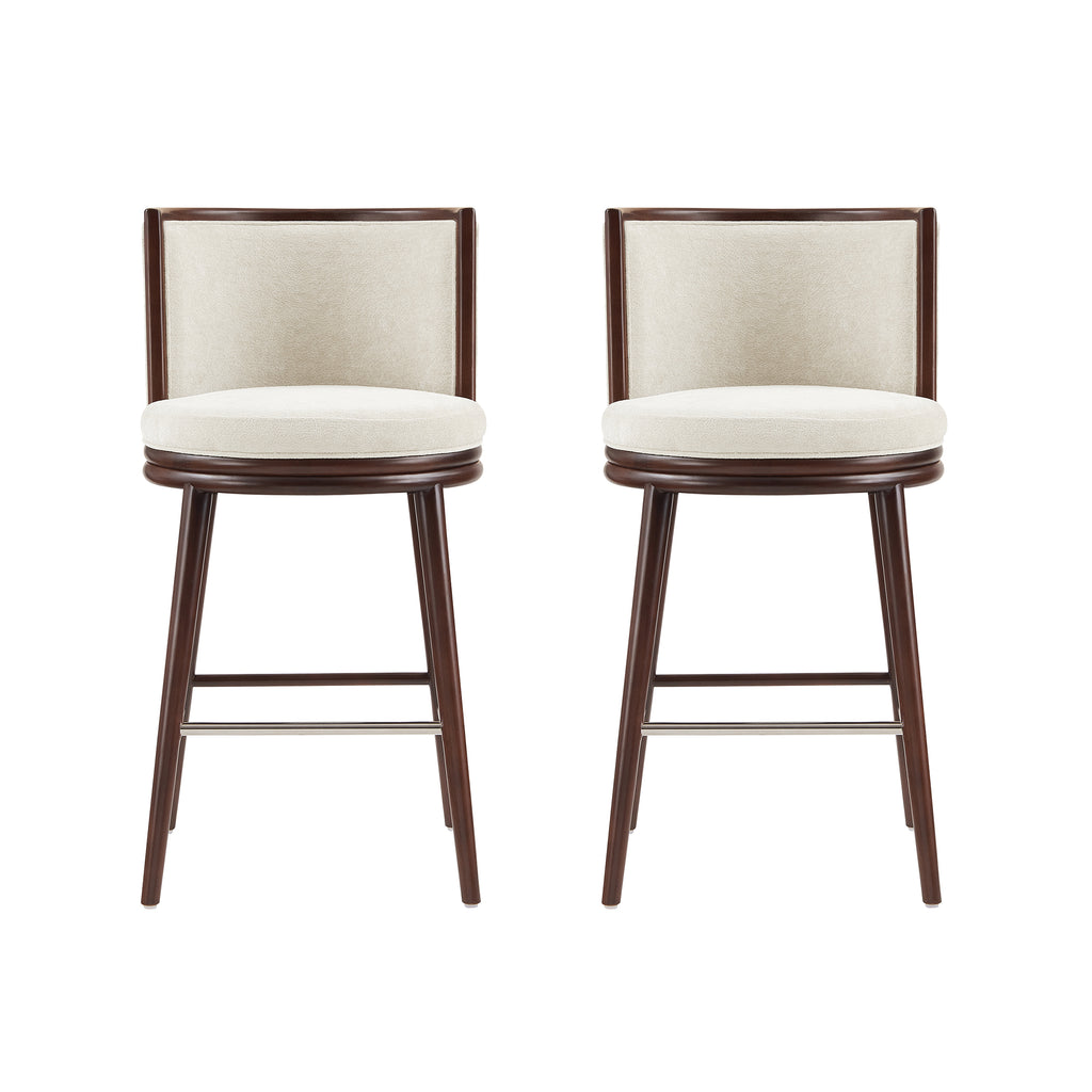 Manhattan Comfort Evalyn Modern Wood Upholstered Barstool in Cream - Set of 2