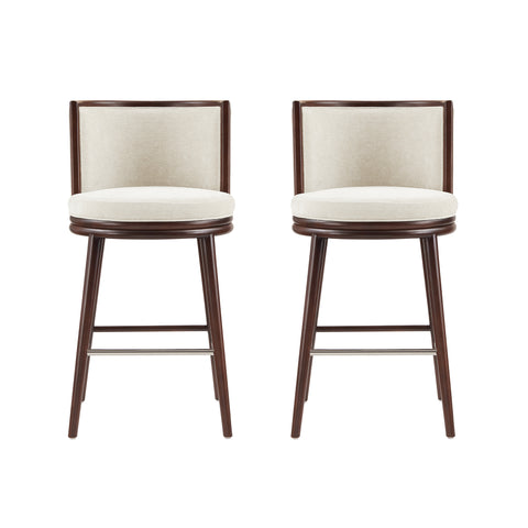 Manhattan Comfort Evalyn Modern Wood Upholstered Barstool in Cream - Set of 2