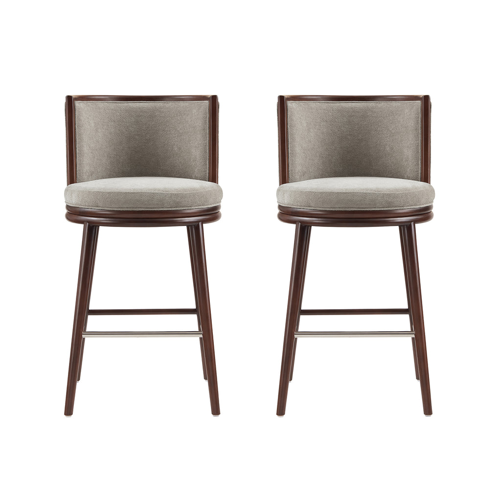 Manhattan Comfort Evalyn Modern Wood Upholstered Barstool in Dove - Set of 2