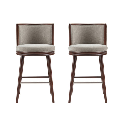 Manhattan Comfort Evalyn Modern Wood Upholstered Barstool in Dove - Set of 2