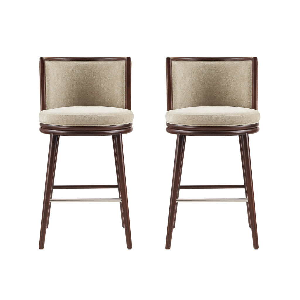Manhattan Comfort Evalyn Modern Wood Upholstered Barstool in Natural - Set of 2