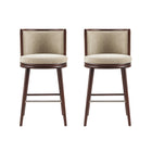 Manhattan Comfort Evalyn Modern Wood Upholstered Barstool in Natural - Set of 2