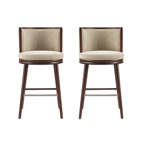 Manhattan Comfort Evalyn Modern Wood Upholstered Barstool in Natural - Set of 2