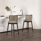 Manhattan Comfort Evalyn Modern Wood Upholstered Barstool in Natural - Set of 2