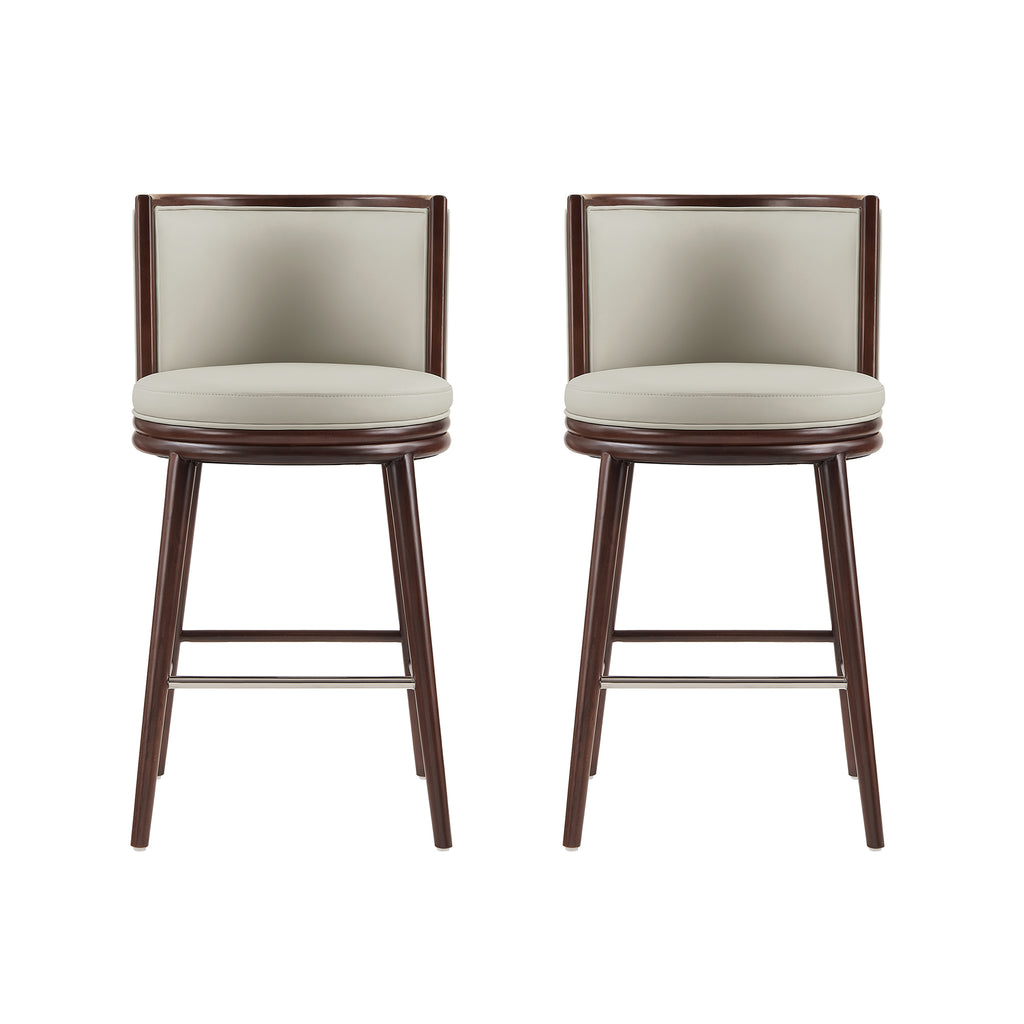 Manhattan Comfort Evalyn Modern Wood Upholstered Barstool in Stone - Set of 2