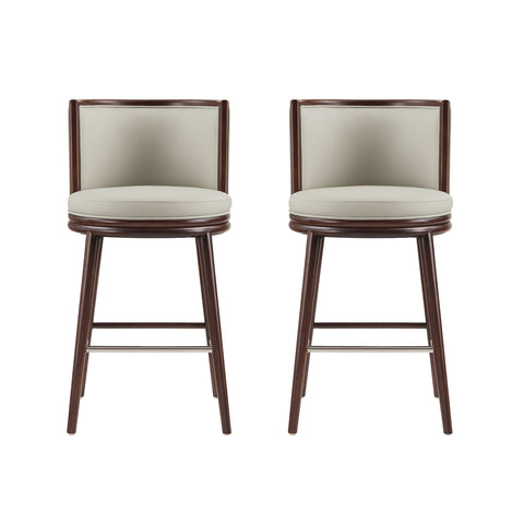 Manhattan Comfort Evalyn Modern Wood Upholstered Barstool in Stone - Set of 2