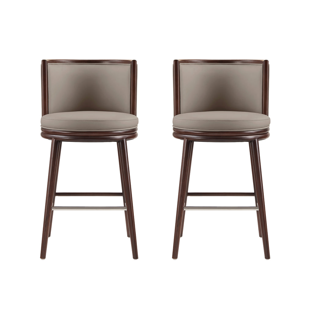 Manhattan Comfort Evalyn Modern Wood Upholstered Barstool in Taupe - Set of 2