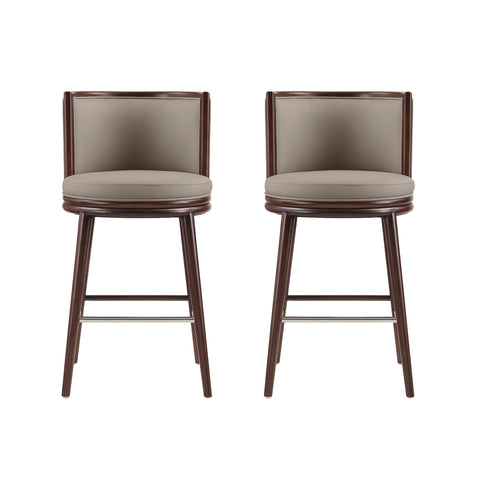 Manhattan Comfort Evalyn Modern Wood Upholstered Barstool in Taupe - Set of 2