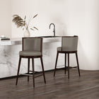 Manhattan Comfort Evalyn Modern Wood Upholstered Barstool in Taupe - Set of 2