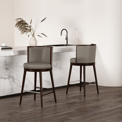 Manhattan Comfort Evalyn Modern Wood Upholstered Barstool in Taupe - Set of 2