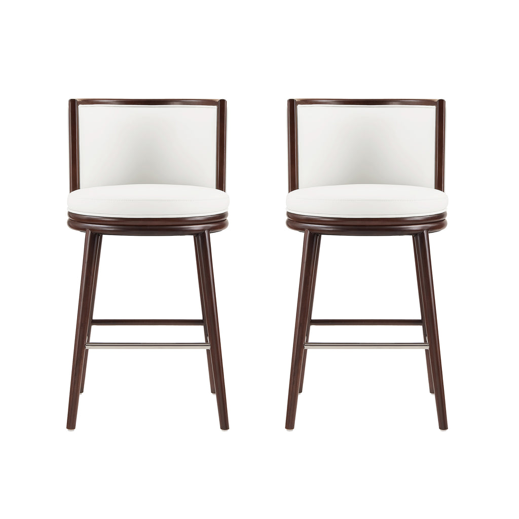 Manhattan Comfort Evalyn Modern Wood Upholstered Barstool in White - Set of 2