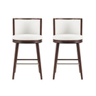 Manhattan Comfort Evalyn Modern Wood Upholstered Barstool in White - Set of 2