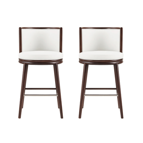Manhattan Comfort Evalyn Modern Wood Upholstered Barstool in White - Set of 2