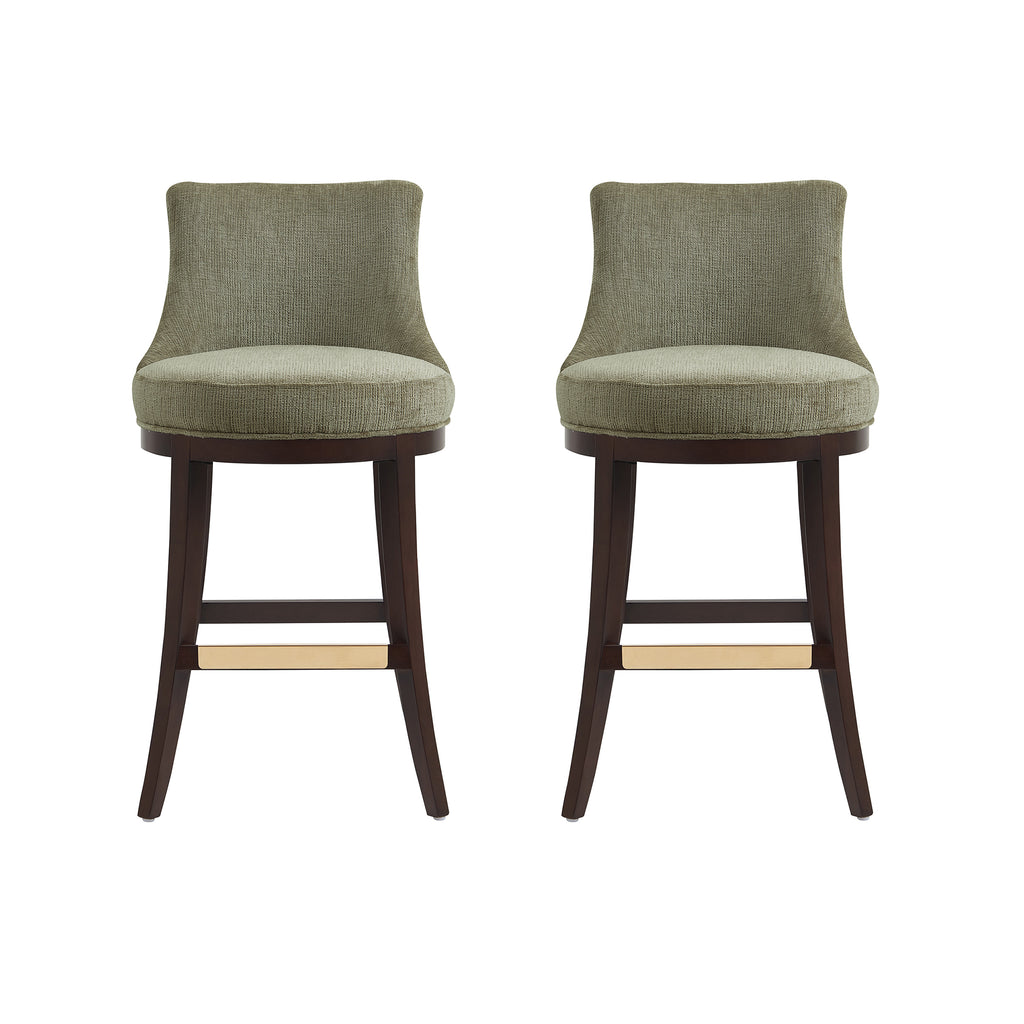 Manhattan Comfort Lucia Modern Chenille Wood Upholstered Barstool in Leaf Green - Set of 2