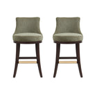 Manhattan Comfort Lucia Modern Chenille Wood Upholstered Barstool in Leaf Green - Set of 2