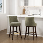 Manhattan Comfort Lucia Modern Chenille Wood Upholstered Barstool in Leaf Green - Set of 2