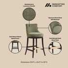 Manhattan Comfort Lucia Modern Chenille Wood Upholstered Barstool in Leaf Green - Set of 2