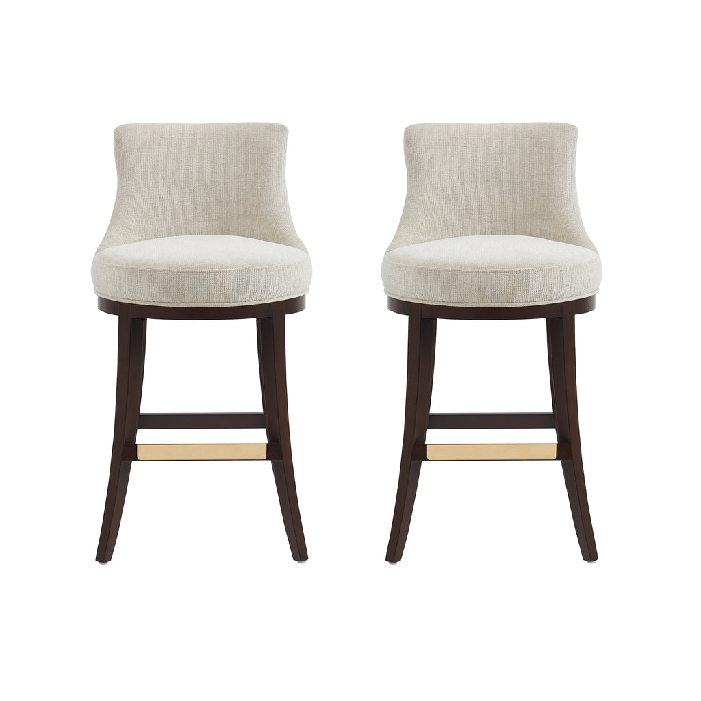 Manhattan Comfort Lucia Modern Chenille Wood Upholstered Barstool in Natural - Set of 2