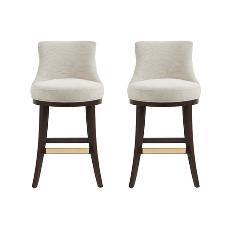 Manhattan Comfort Lucia Modern Chenille Wood Upholstered Barstool in Natural - Set of 2