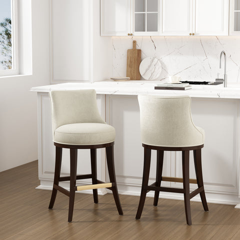 Manhattan Comfort Lucia Modern Chenille Wood Upholstered Barstool in Natural - Set of 2