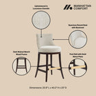 Manhattan Comfort Lucia Modern Chenille Wood Upholstered Barstool in Natural - Set of 2