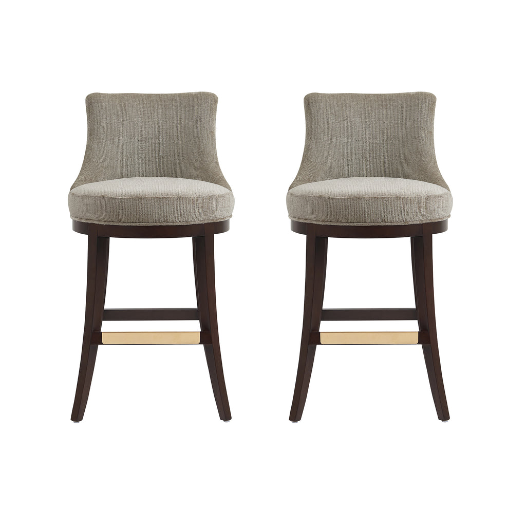 Manhattan Comfort Lucia Modern Chenille Wood Upholstered Barstool in Taupe - Set of 2