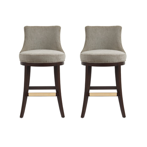 Manhattan Comfort Lucia Modern Chenille Wood Upholstered Barstool in Taupe - Set of 2