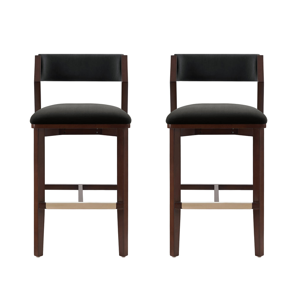 Manhattan Comfort Patricia Modern Wood Upholstered Barstool in Black - Set of 2