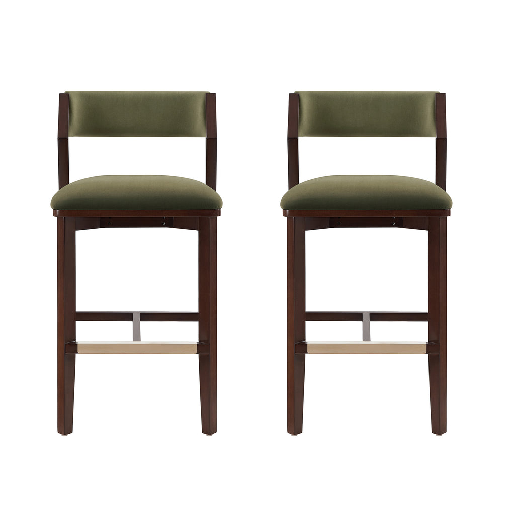 Manhattan Comfort Patricia Modern Wood Upholstered Barstool in Turtle Green - Set of 2