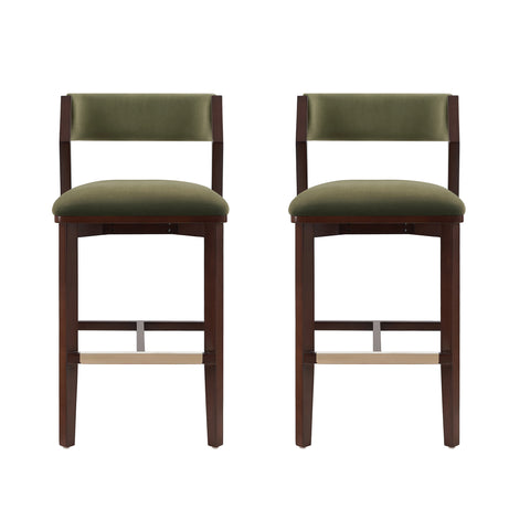 Manhattan Comfort Patricia Modern Wood Upholstered Barstool in Turtle Green - Set of 2
