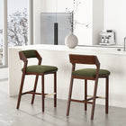 Manhattan Comfort Patricia Modern Wood Upholstered Barstool in Turtle Green - Set of 2