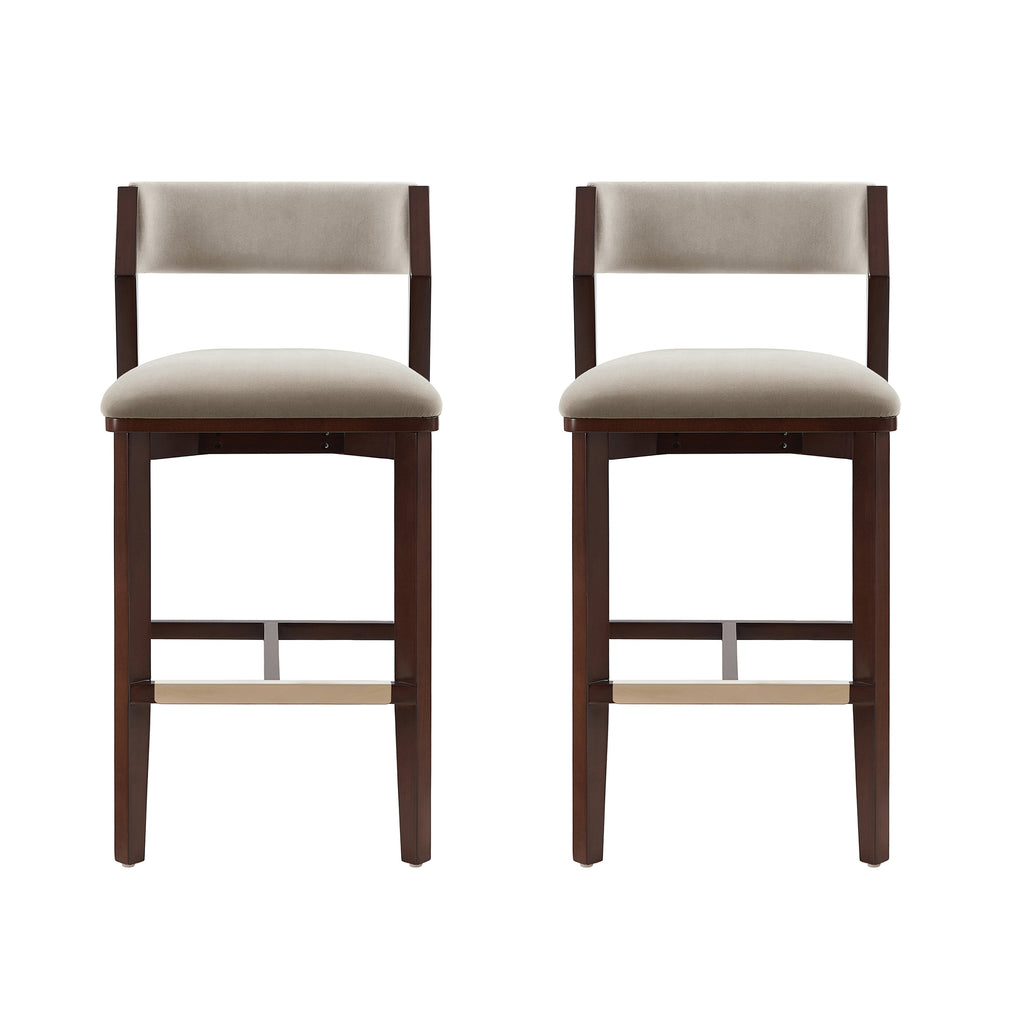 Manhattan Comfort Patricia Modern Wood Upholstered Barstool in Linen - Set of 2