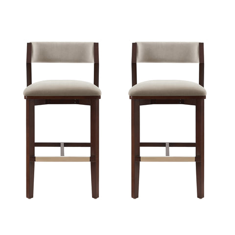 Manhattan Comfort Patricia Modern Wood Upholstered Barstool in Linen - Set of 2