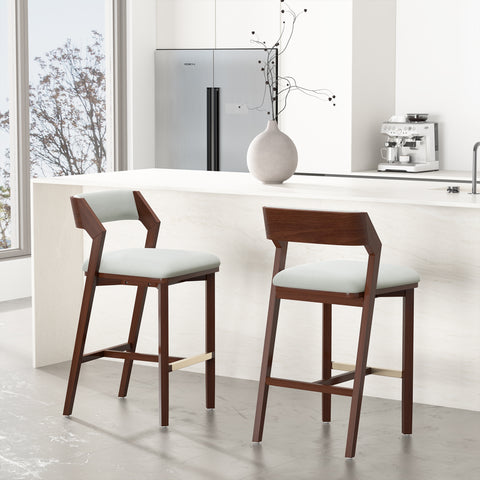 Manhattan Comfort Patricia Modern Wood Upholstered Barstool in White Glacier - Set of 2