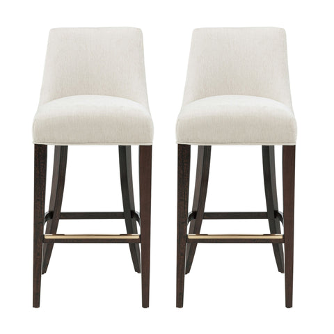 Manhattan Comfort Beever Modern Chenille Wood Upholstered Barstool in Cream - Set of 2