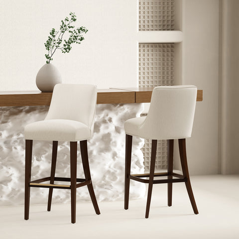 Manhattan Comfort Beever Modern Chenille Wood Upholstered Barstool in Cream - Set of 2