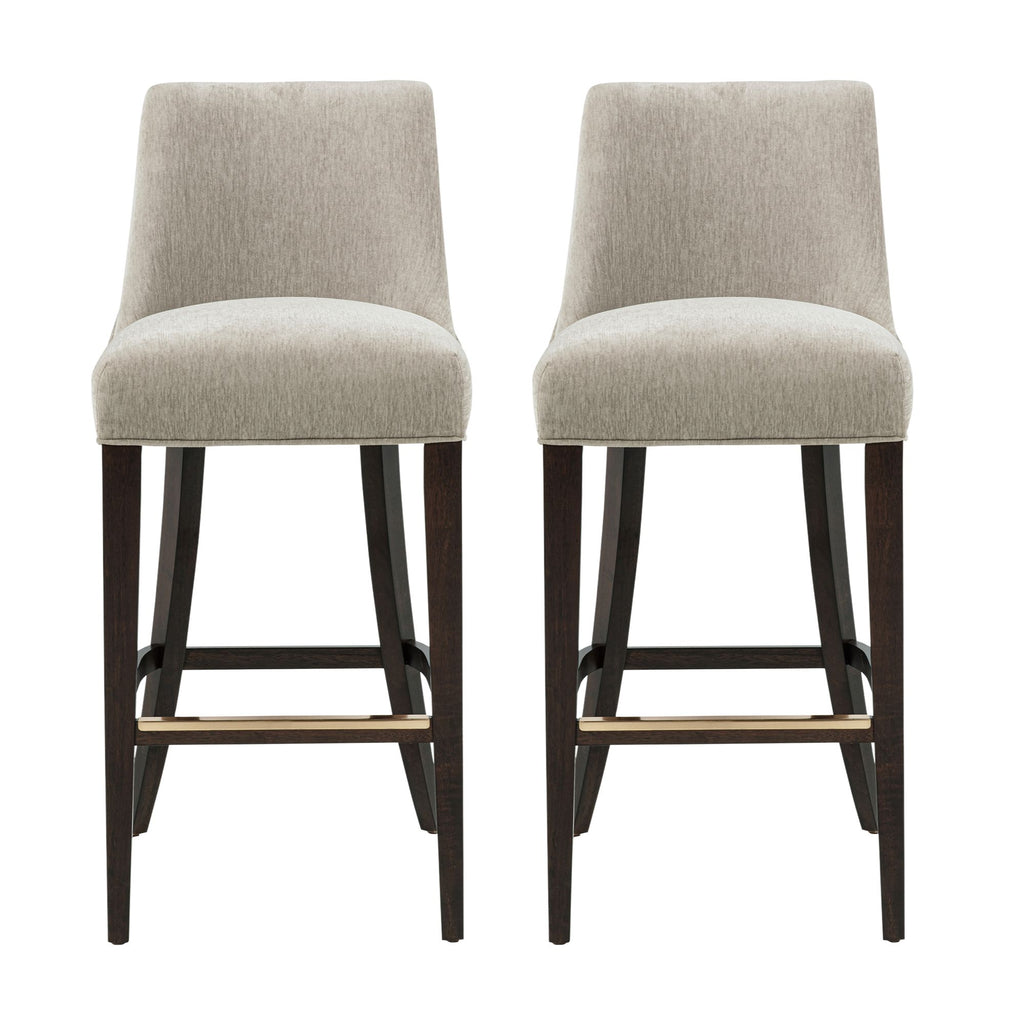 Manhattan Comfort Beever Modern Chenille Wood Upholstered Barstool in Taupe - Set of 2