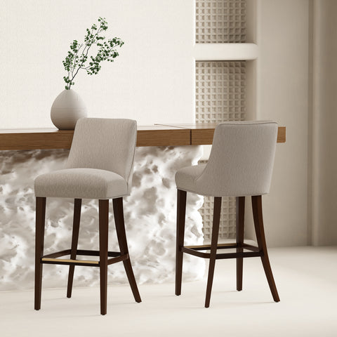 Manhattan Comfort Beever Modern Chenille Wood Upholstered Barstool in Taupe - Set of 2