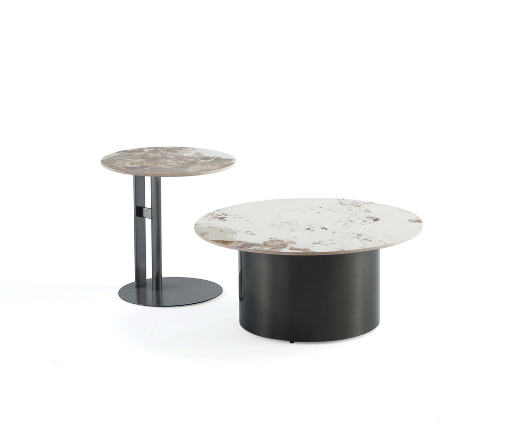 Manhattan Comfort Alondra Modern Glam 2-Piece Coffee Table & End Table Set in Black
