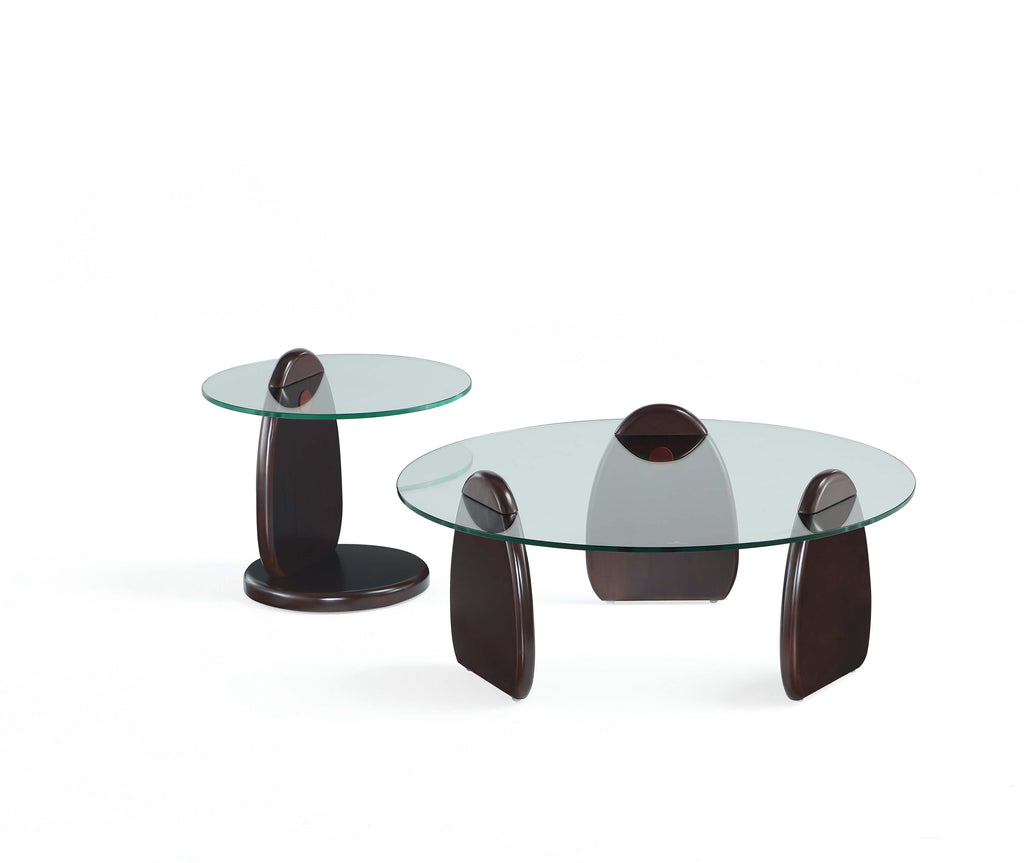 Manhattan Comfort Artesia Modern Glam 2-Piece Coffee Table & End Table Set in Walnut