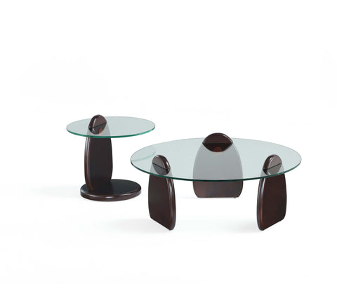 Manhattan Comfort Artesia Modern Glam 2-Piece Coffee Table & End Table Set in Walnut