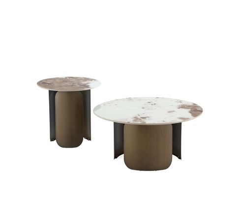 Manhattan Comfort Monica Modern Glam 2-Piece Coffee Table & End Table Set in Bronze
