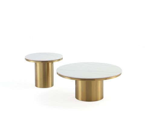 Manhattan Comfort Glenn Modern Glam 2-Piece Coffee Table & End Table Set in Gold