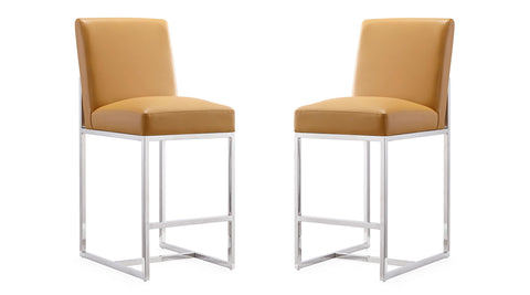 Manhattan Comfort Element Modern Metal Upholstered Counter Stool in Camel - Set of 2