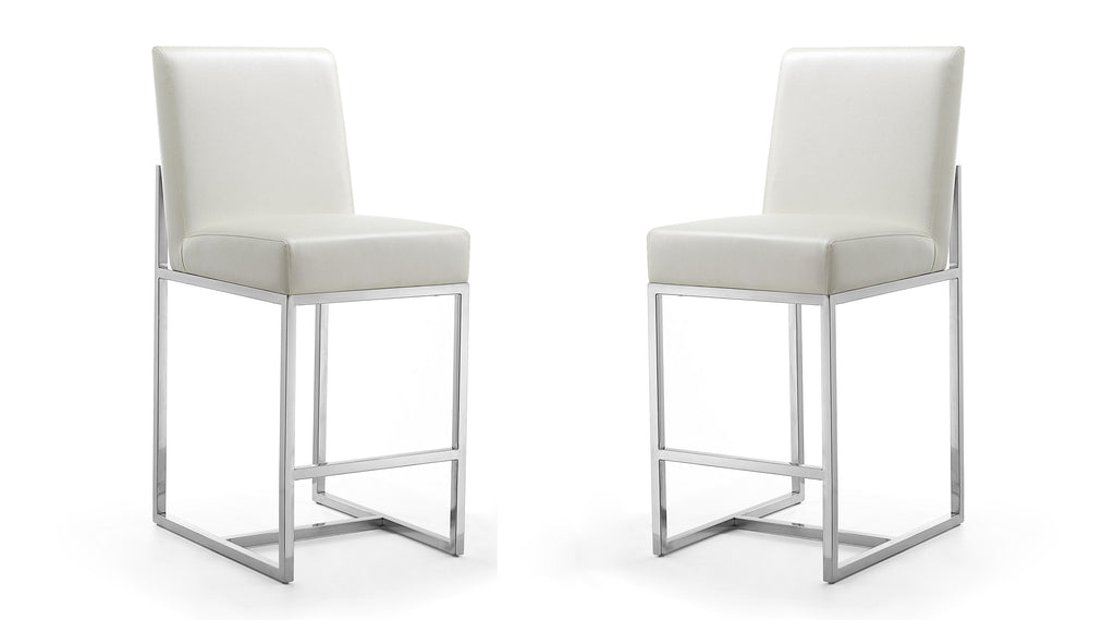 Manhattan Comfort Element Modern Metal Upholstered Counter Stool in Pearl White - Set of 2
