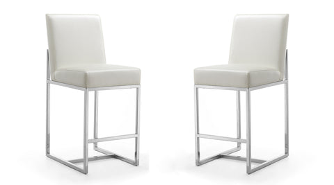 Manhattan Comfort Element Modern Metal Upholstered Counter Stool in Pearl White - Set of 2