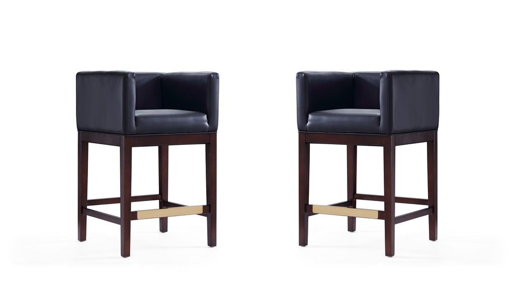 Manhattan Comfort Kingsley Mid-Century Modern Wood Upholstered Counter Stool in Black - Set of 2