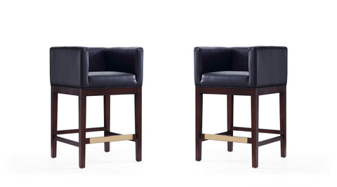 Manhattan Comfort Kingsley Mid-Century Modern Wood Upholstered Counter Stool in Black - Set of 2
